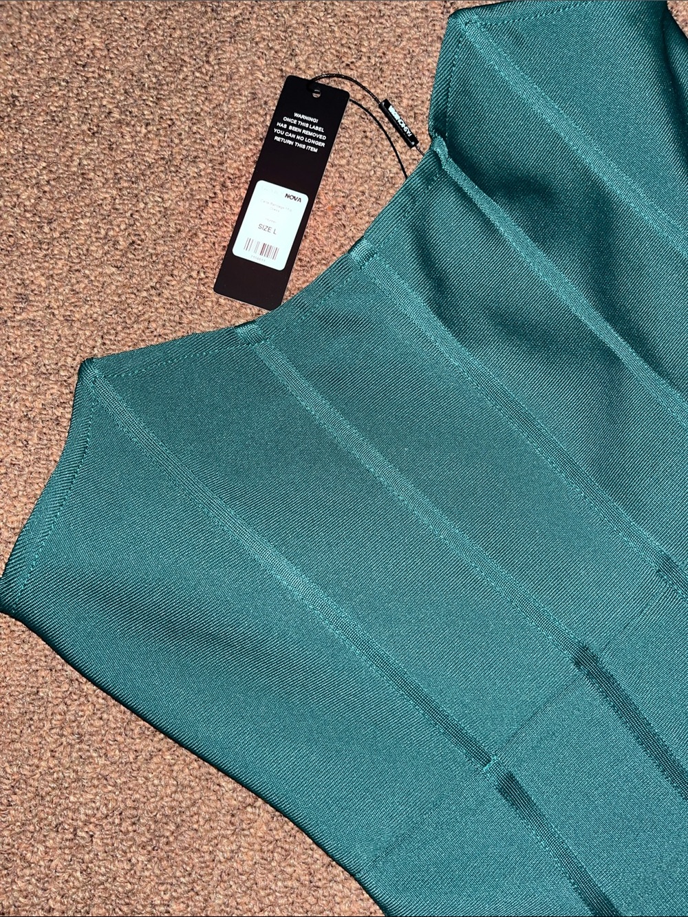 Fashion Nova Carie Bandage Midi Strapless Emerald Bodycon Dress - Picture 2 of 5